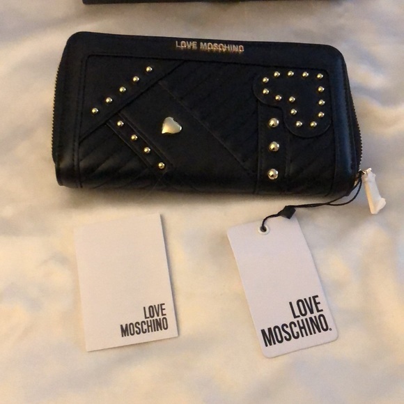 Love Moschino Portafogli Nero Black Faux Leather ZA Wallet Stud Accents NWT/Box - Picture 4 of 15